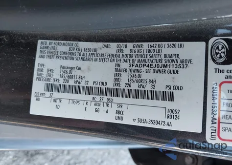 2018 Ford Fiesta Se from USA, damaged, VIN 3FADP4EJ0JM113537